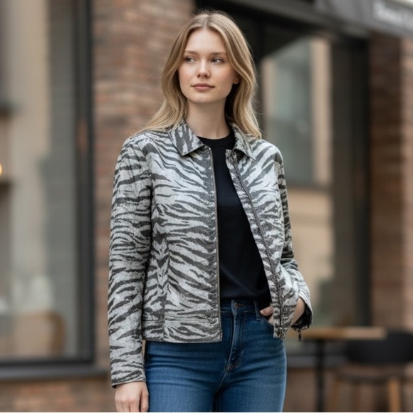 Gerry Weber Jackets & Blazers - Gerry Weber Black and Gray Zebra Print Jean Jacket, Modern Print - Size M